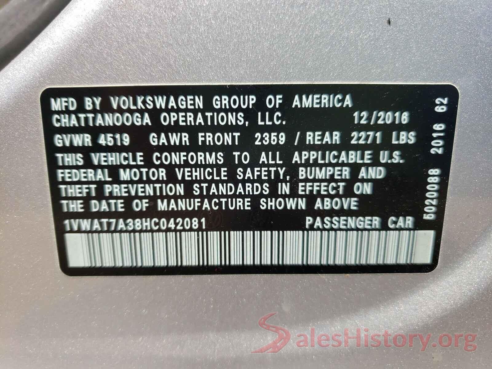 1VWAT7A38HC042081 2017 VOLKSWAGEN PASSAT