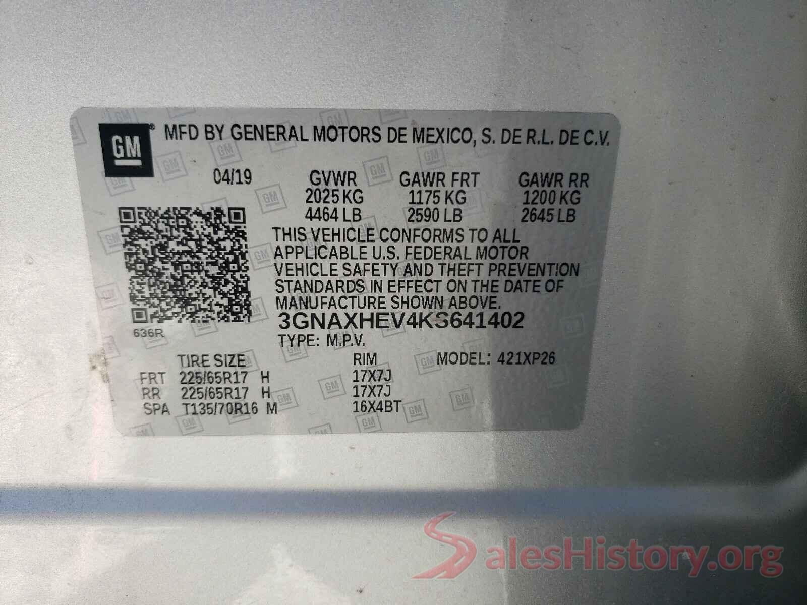 3GNAXHEV4KS641402 2019 CHEVROLET EQUINOX