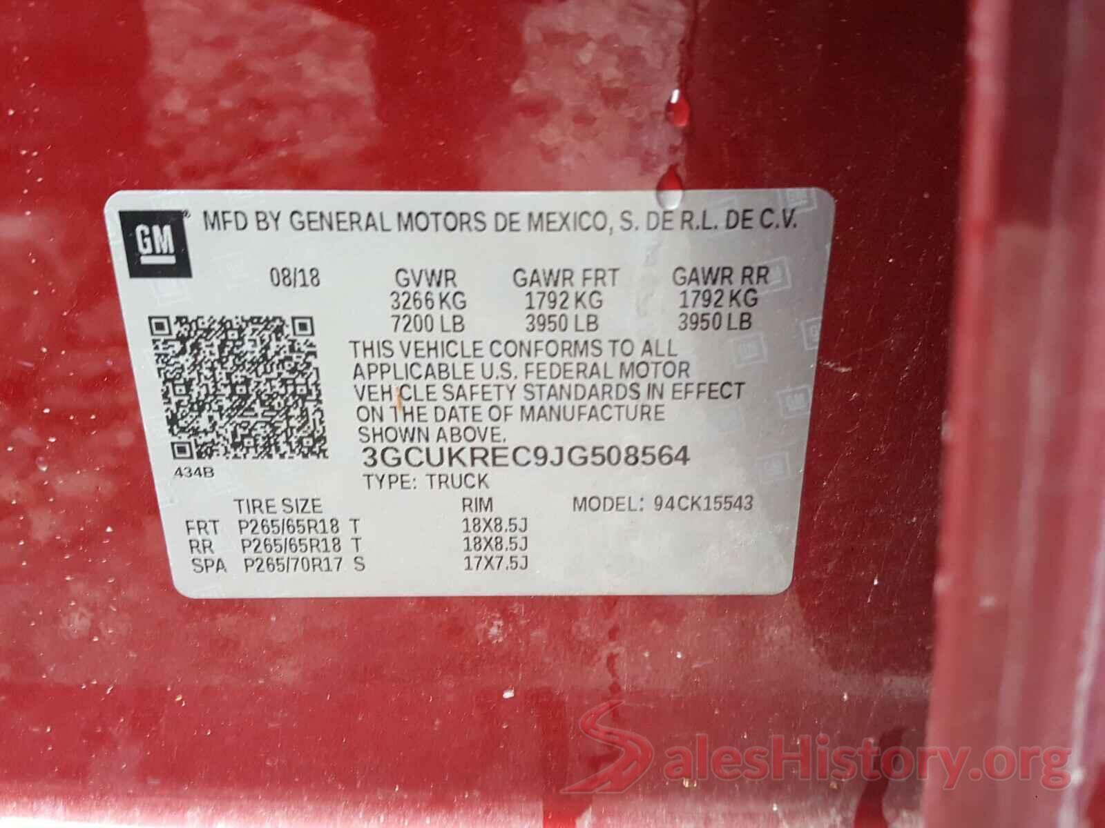 3GCUKREC9JG508564 2018 CHEVROLET SILVERADO