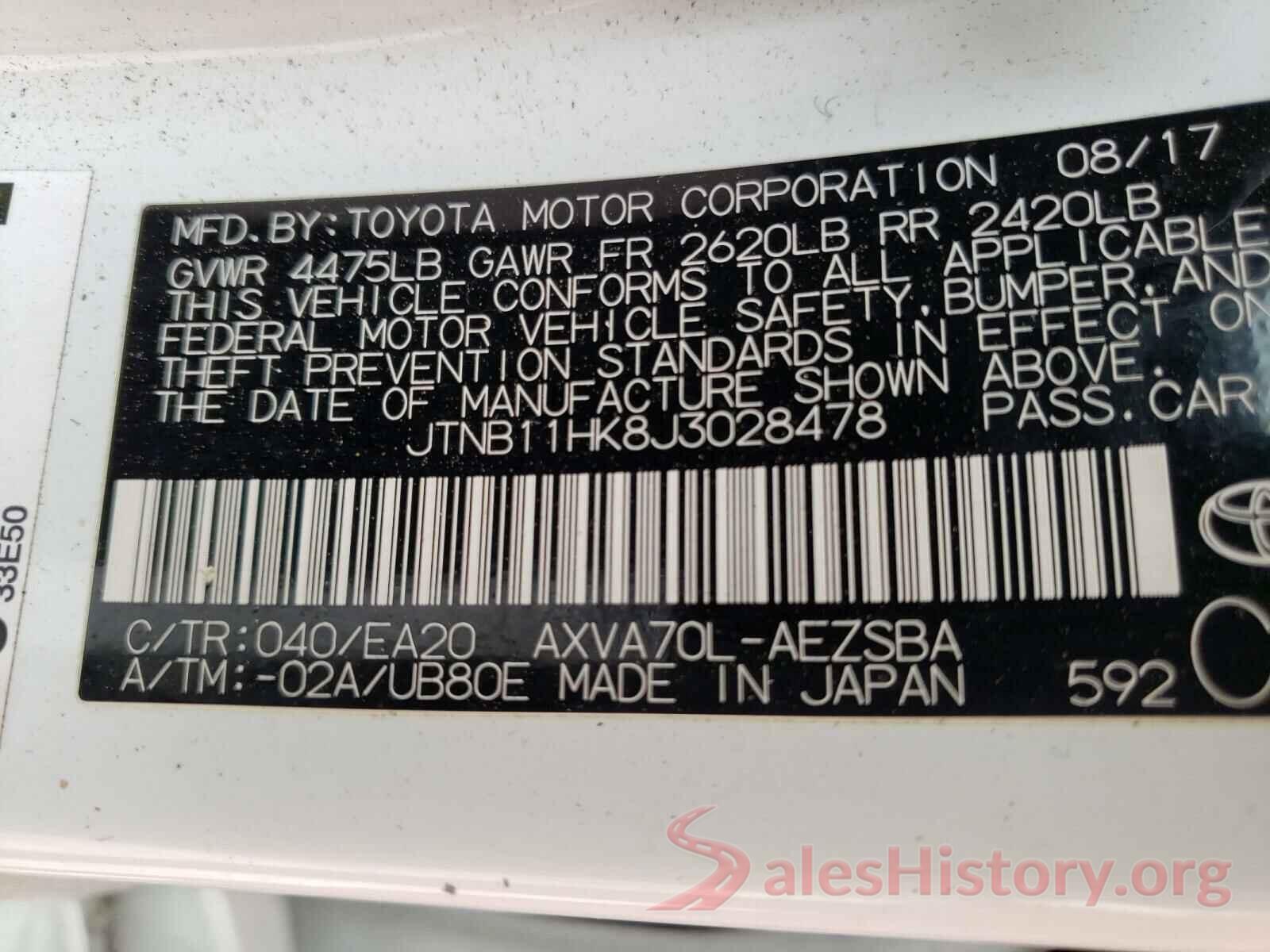 JTNB11HK8J3028478 2018 TOYOTA CAMRY