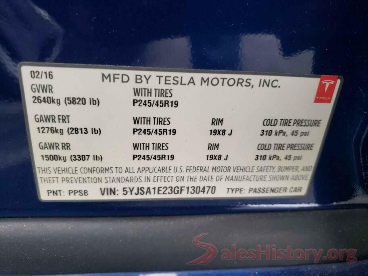 5YJSA1E23GF130470 2016 TESLA MODEL S