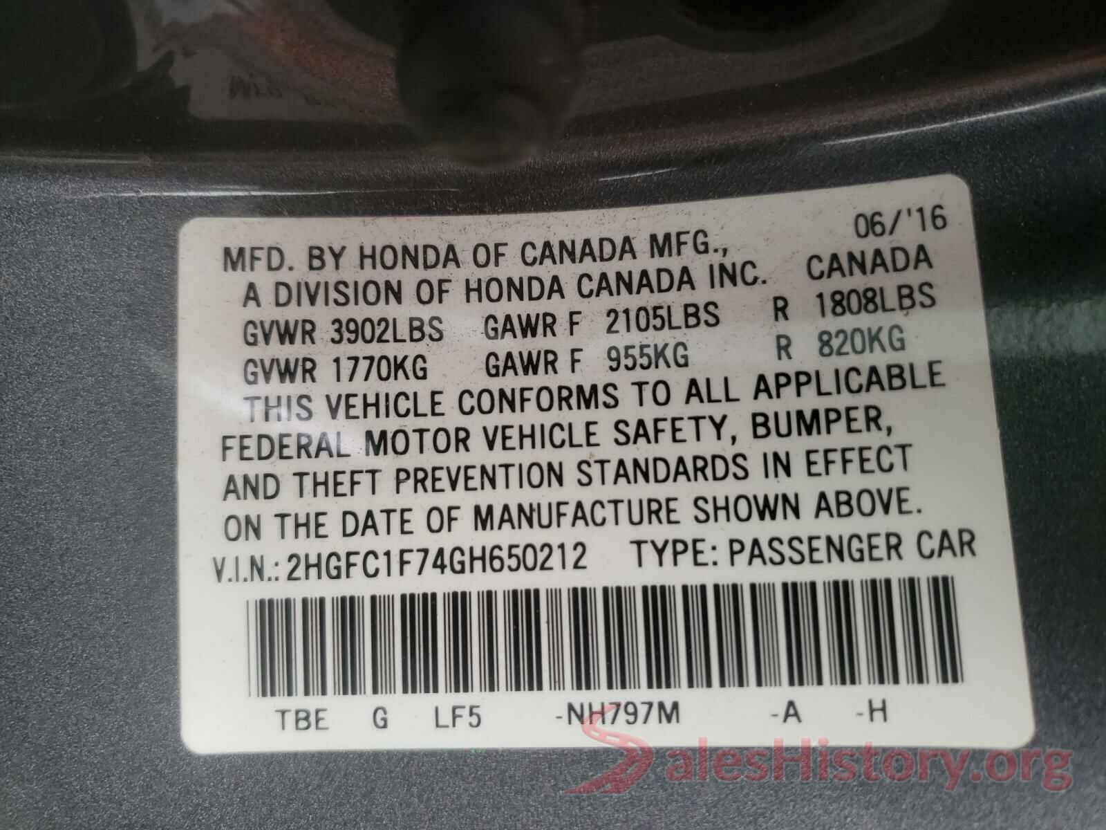 2HGFC1F74GH650212 2016 HONDA CIVIC