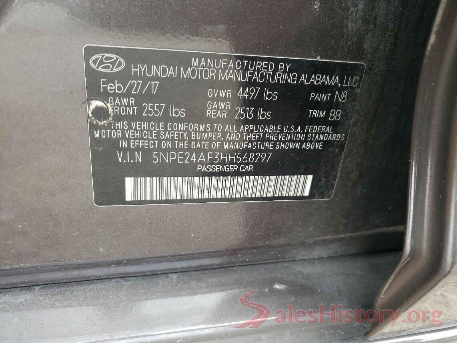 5NPE24AF3HH568297 2017 HYUNDAI SONATA