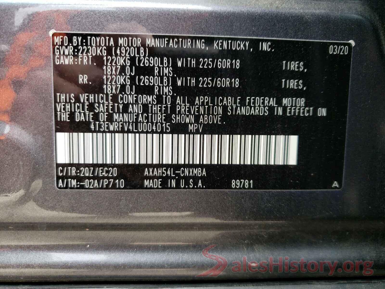 4T3EWRFV4LU004015 2020 TOYOTA RAV4