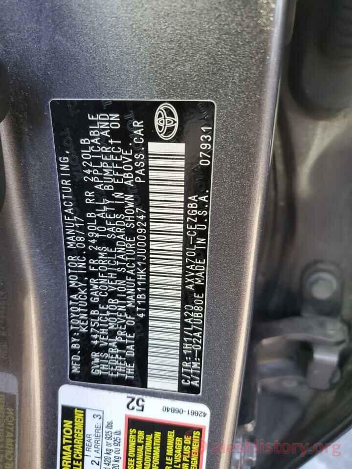 4T1B11HK1JU009247 2018 TOYOTA CAMRY