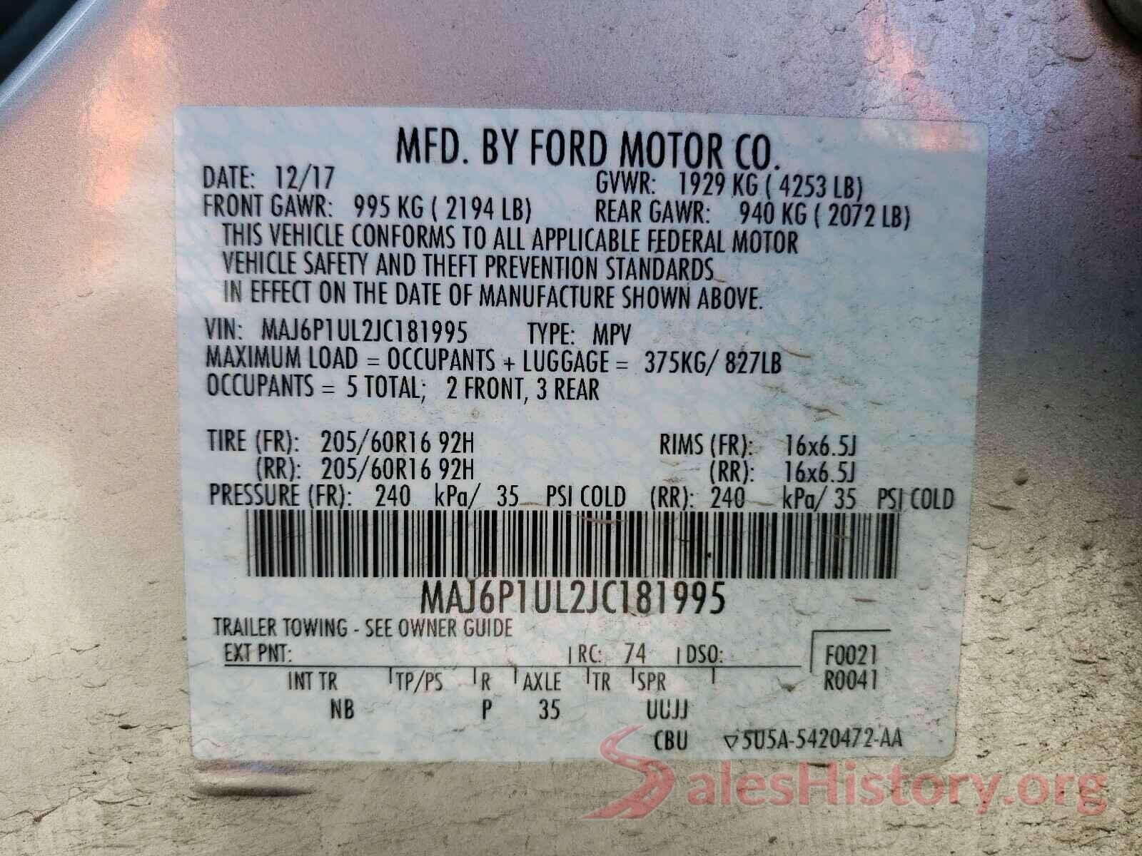 MAJ6P1UL2JC181995 2018 FORD ALL OTHER