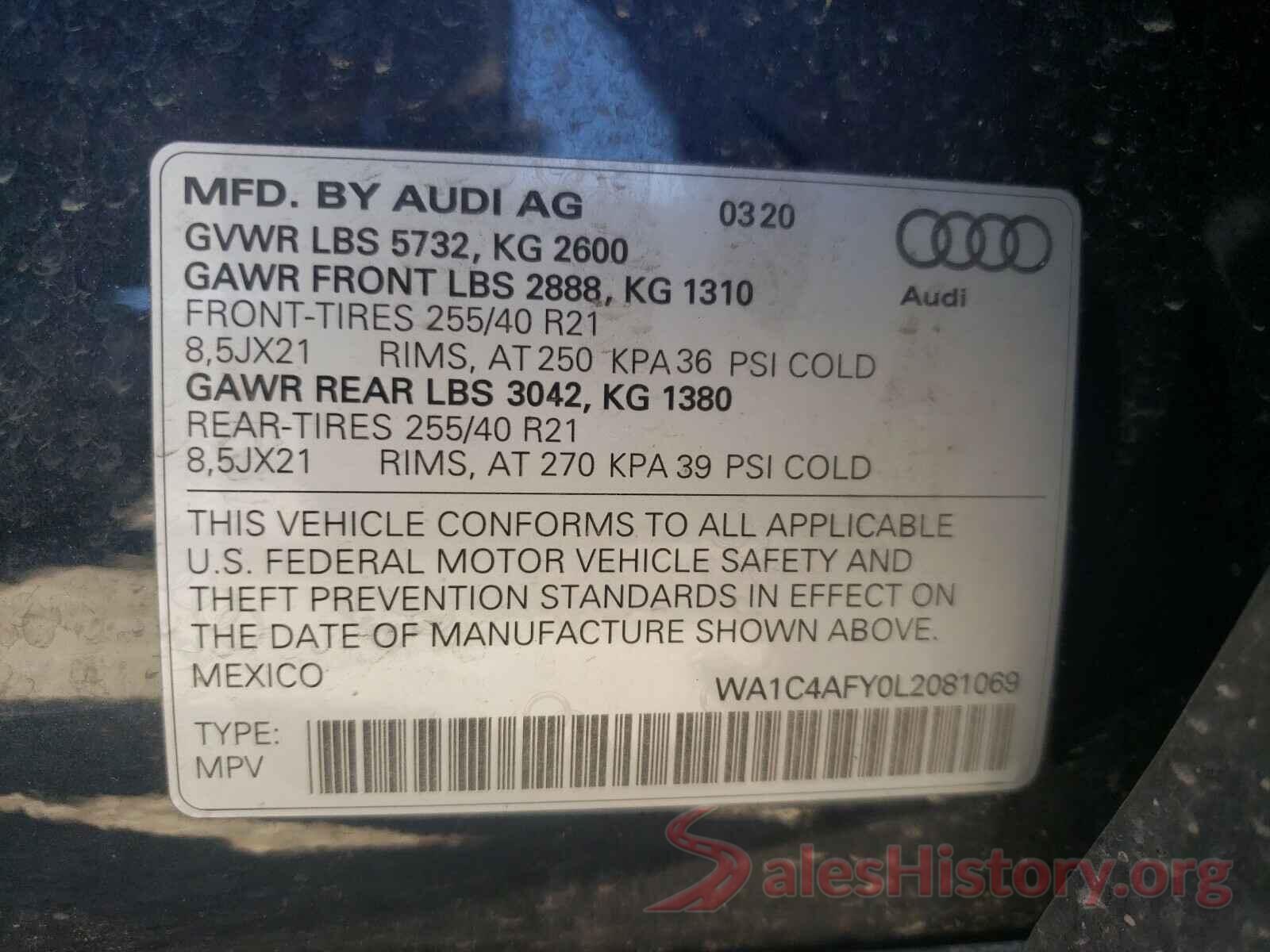 WA1C4AFY0L2081069 2020 AUDI SQ5