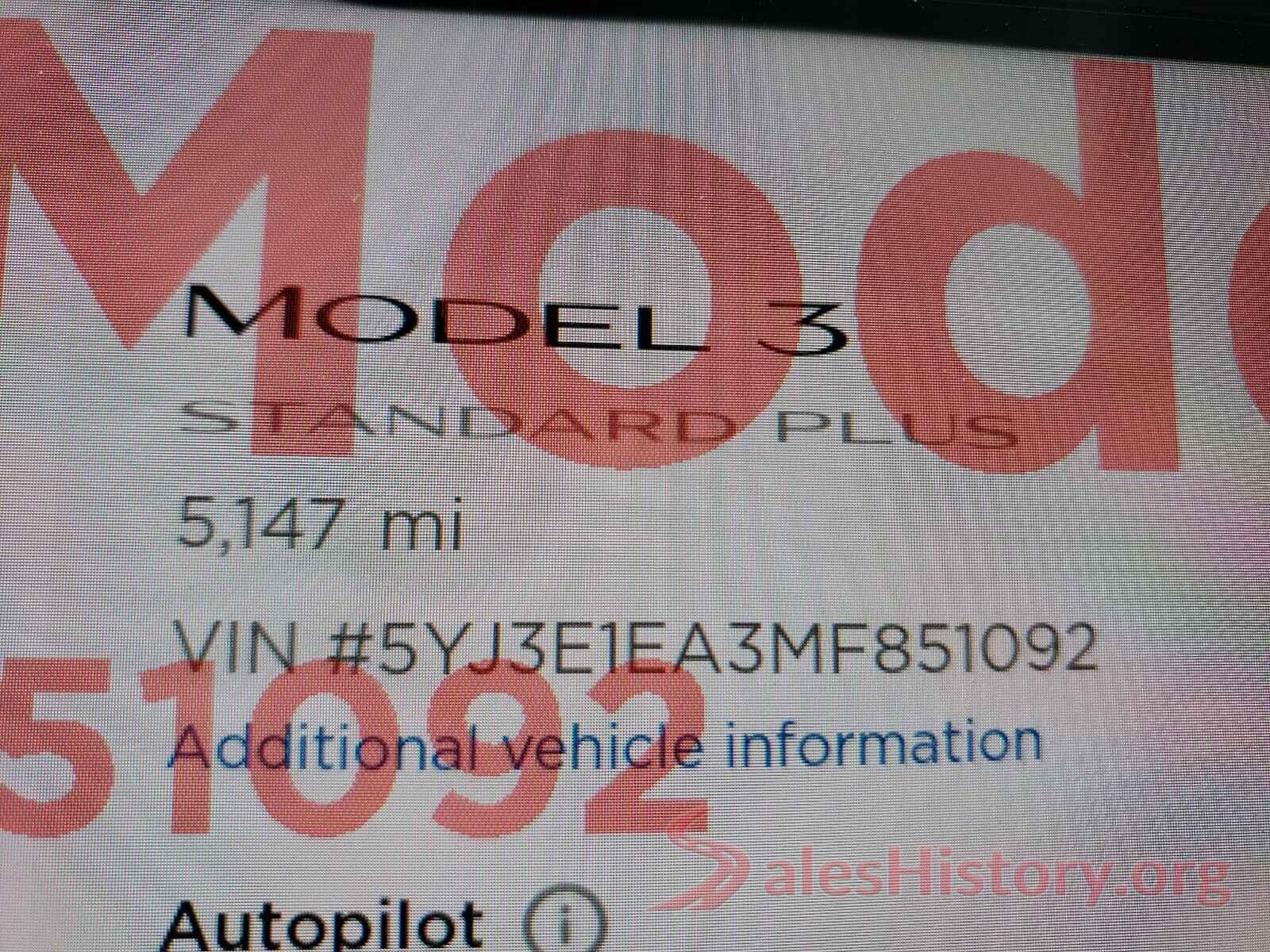 5YJ3E1EA3MF851092 2021 TESLA MODEL 3