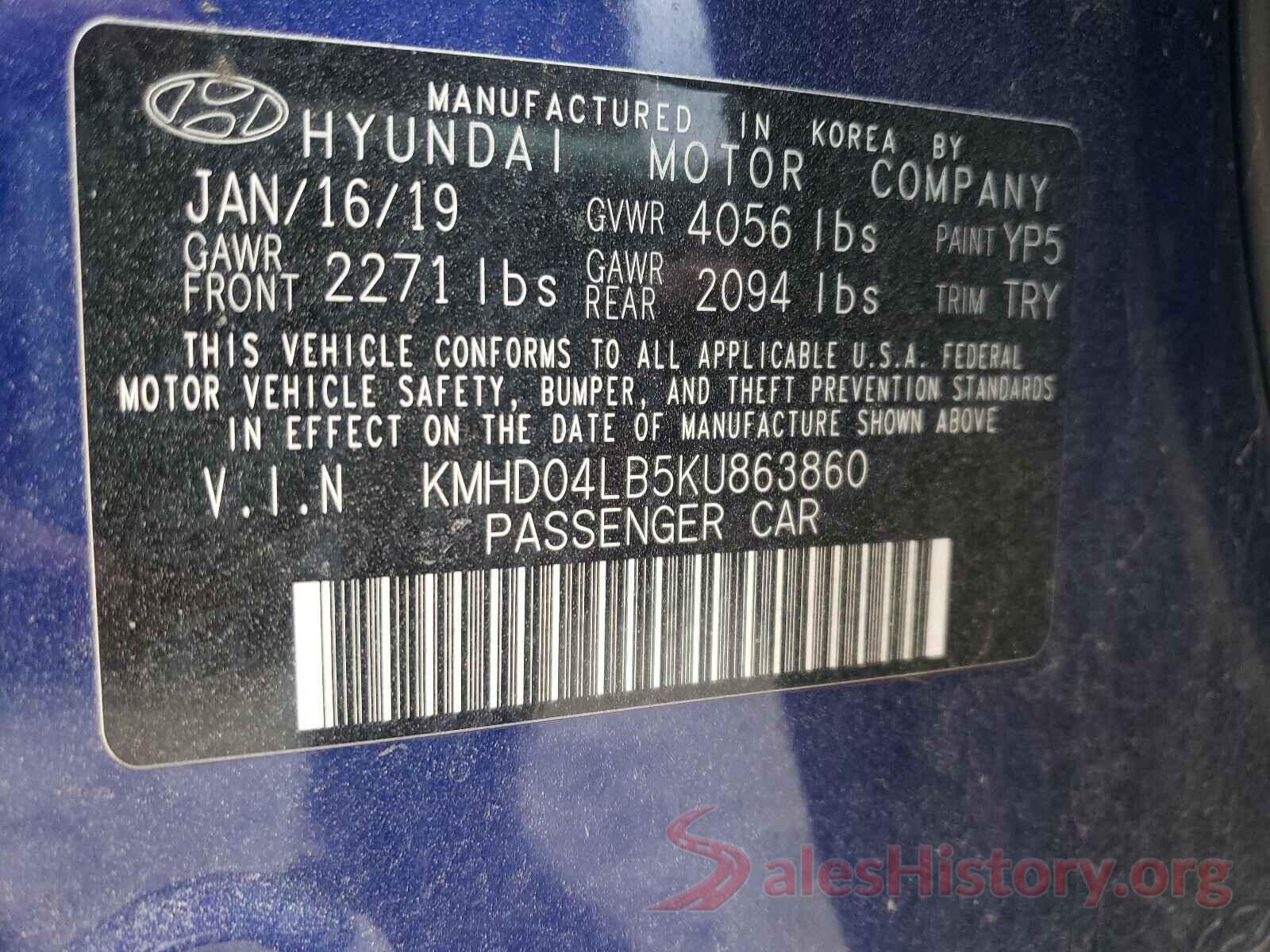 KMHD04LB5KU863860 2019 HYUNDAI ELANTRA