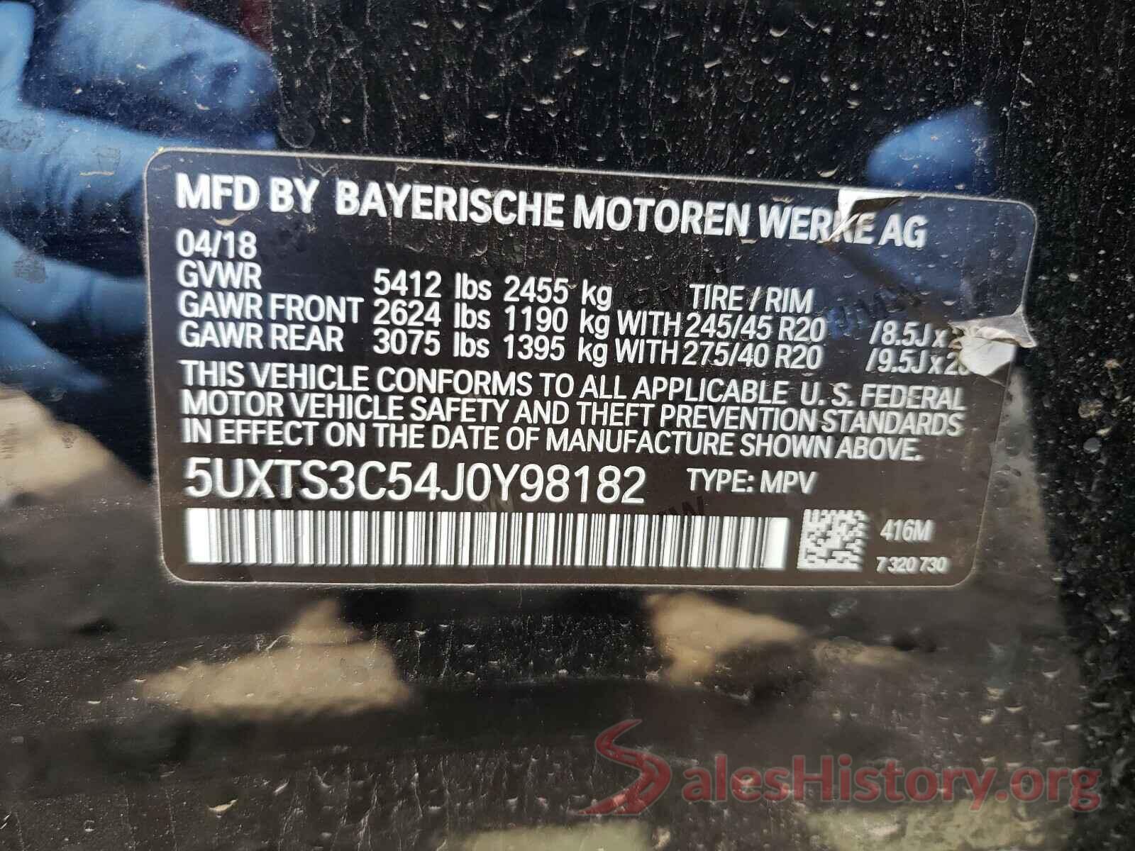 5UXTS3C54J0Y98182 2018 BMW X3