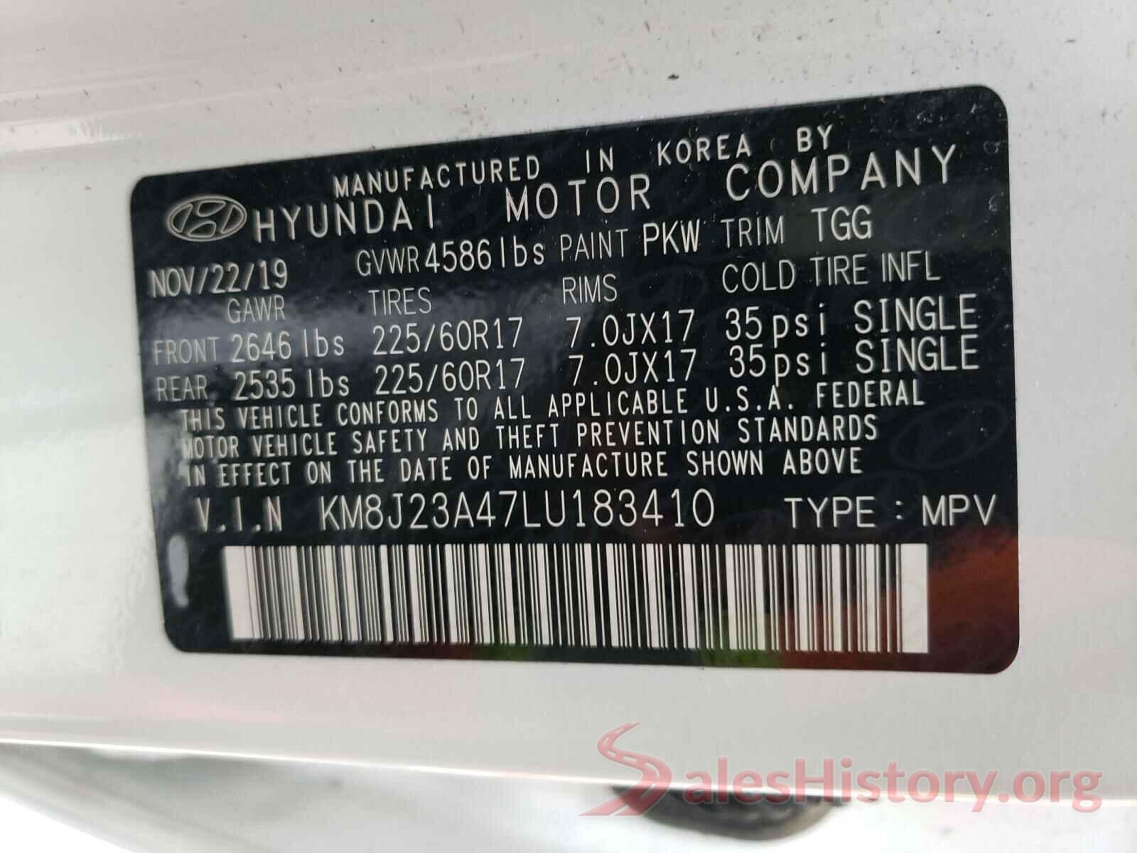 KM8J23A47LU183410 2020 HYUNDAI TUCSON