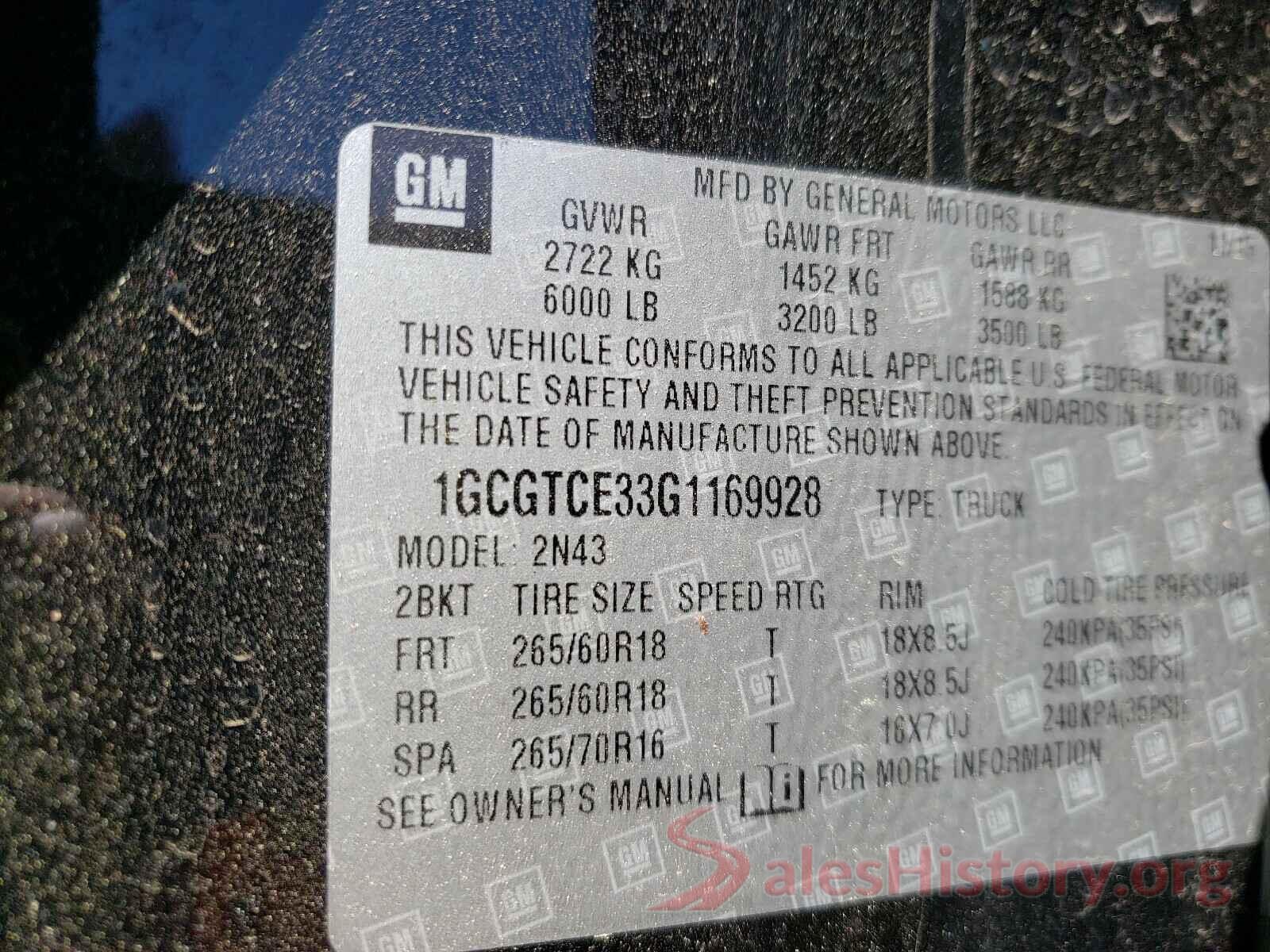 1GCGTCE33G1169928 2016 CHEVROLET COLORADO