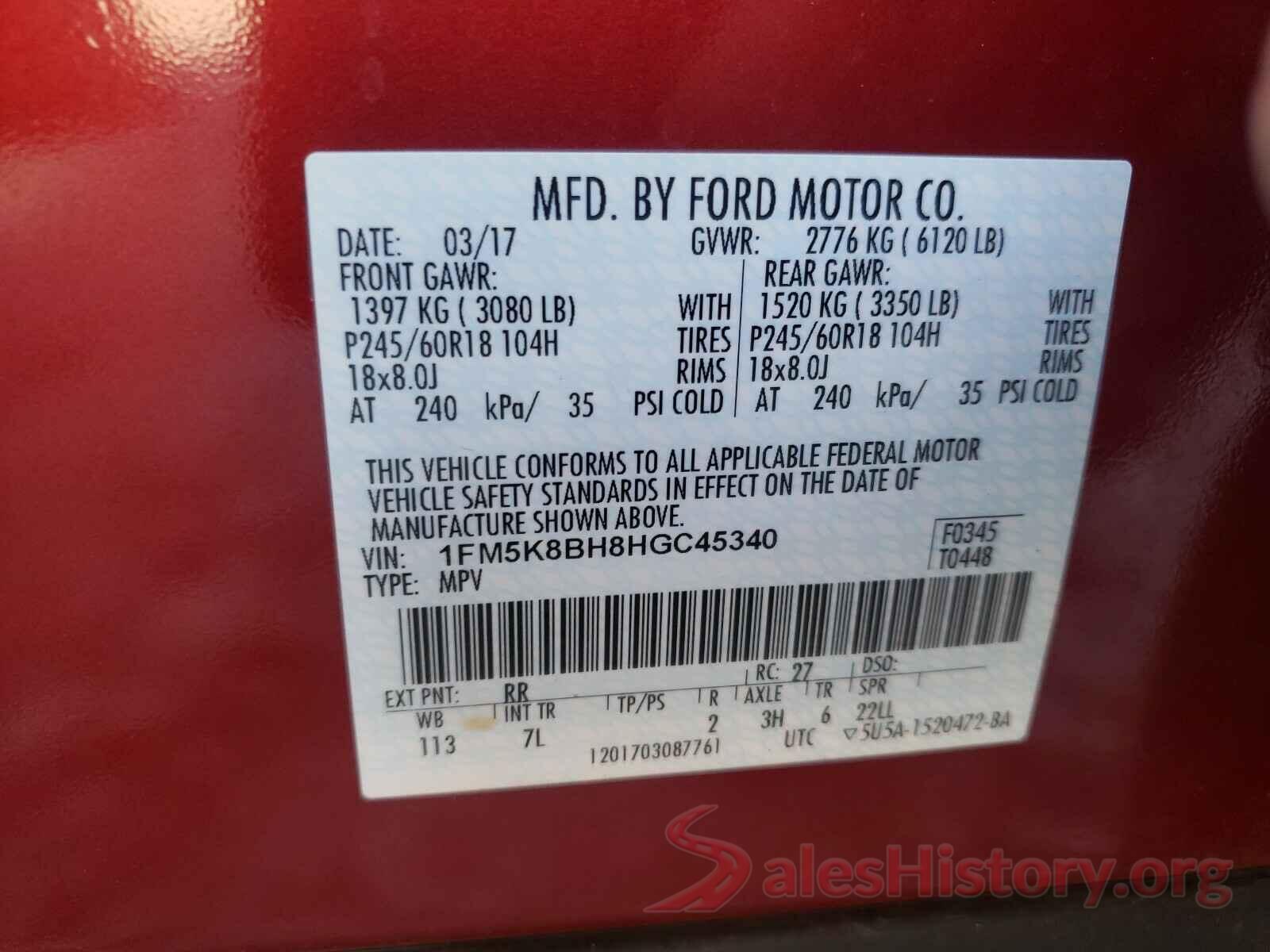 1FM5K8BH8HGC45340 2017 FORD EXPLORER