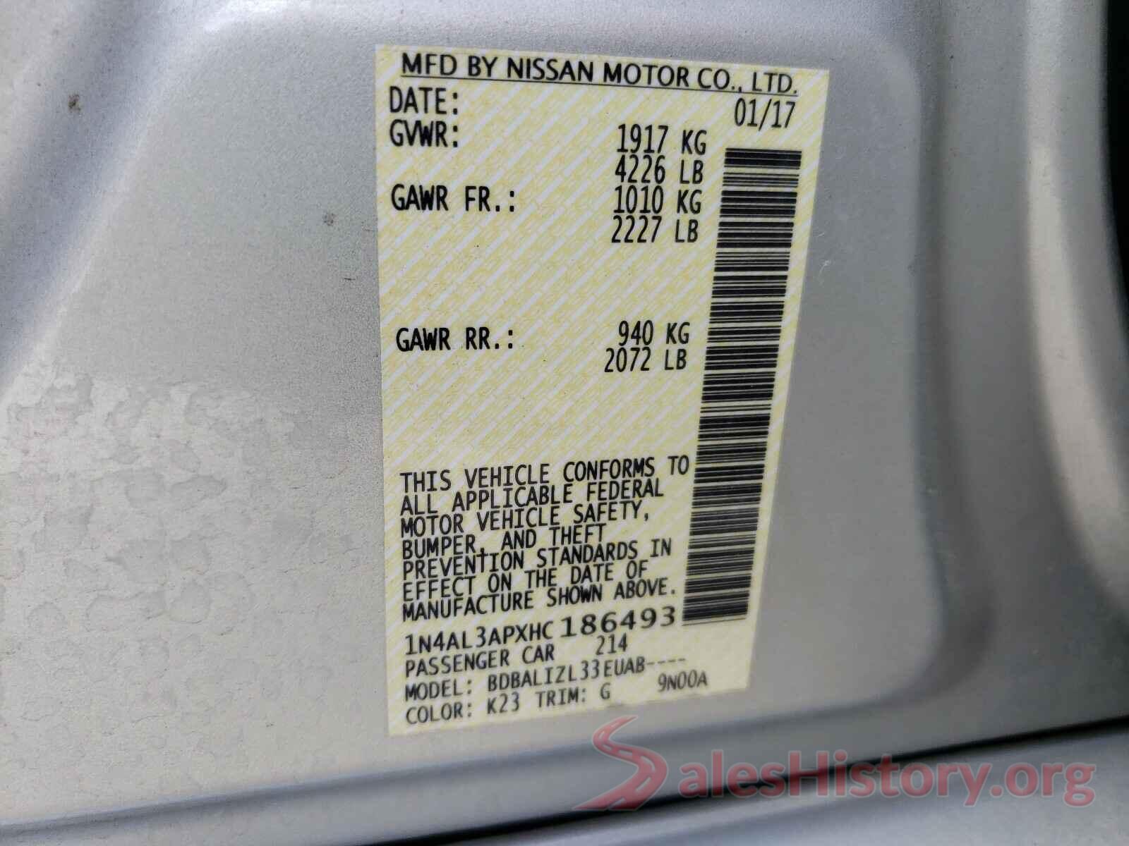 1N4AL3APXHC186493 2017 NISSAN ALTIMA