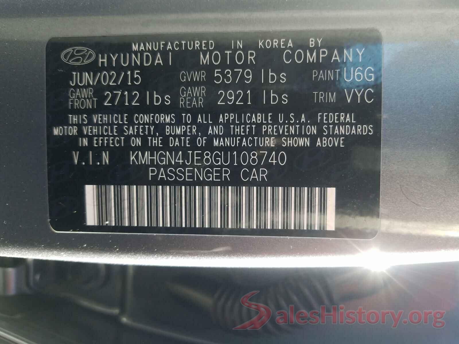 KMHGN4JE8GU108740 2016 HYUNDAI GENESIS