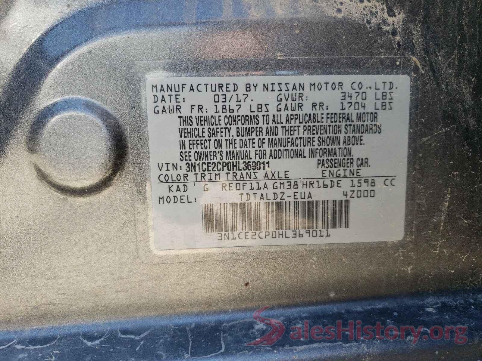 3N1CE2CP0HL369011 2017 NISSAN VERSA