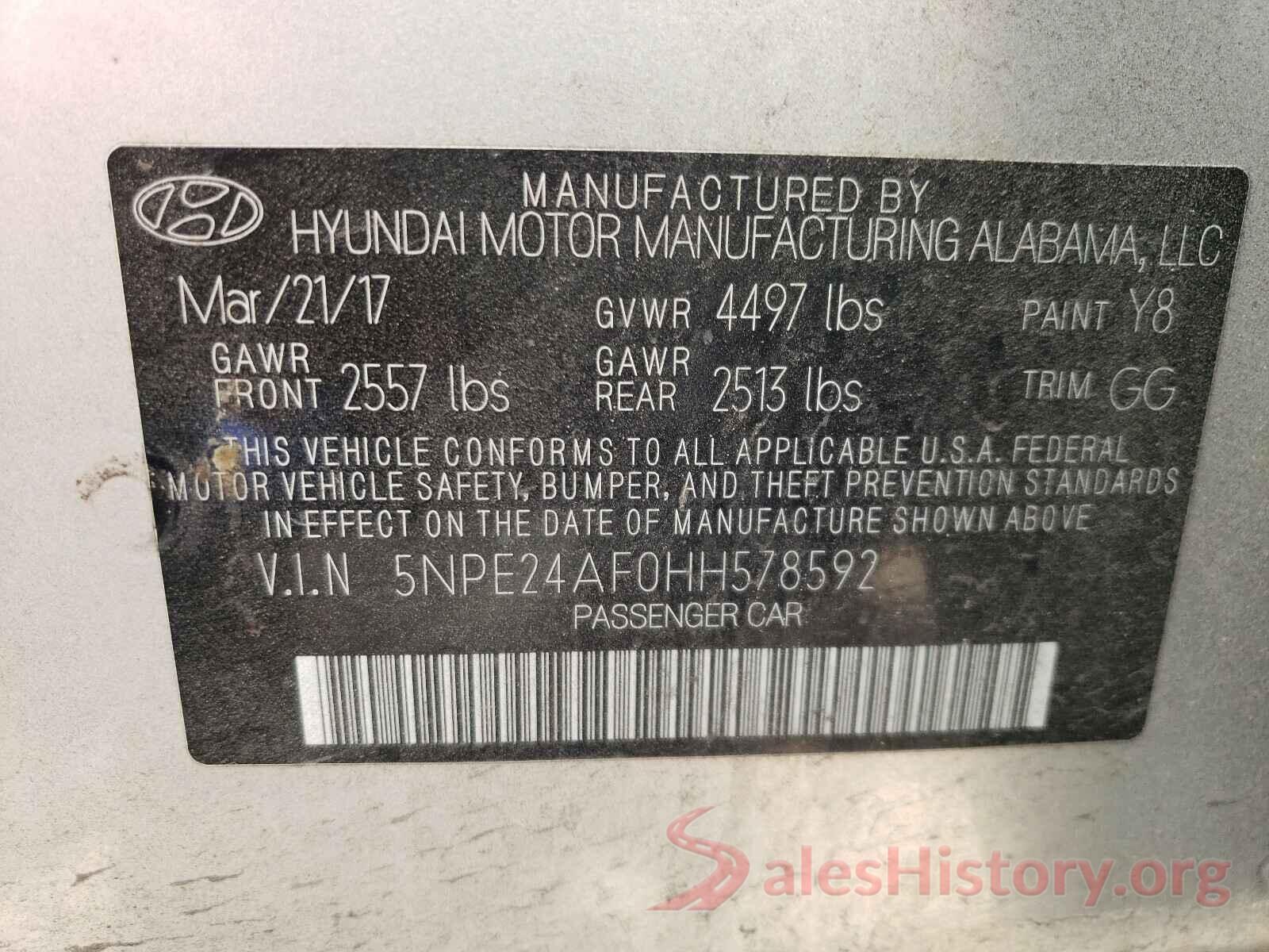 5NPE24AF0HH578592 2017 HYUNDAI SONATA