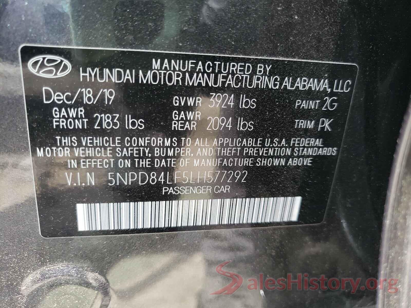 5NPD84LF5LH577292 2020 HYUNDAI ELANTRA