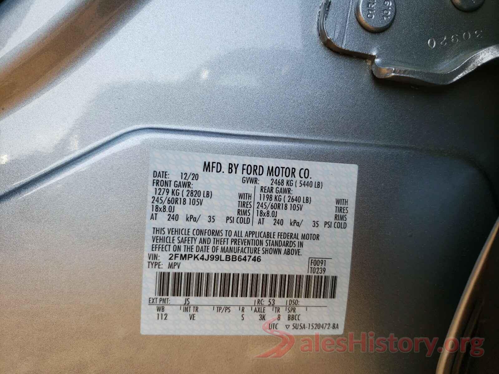 2FMPK4J99LBB64746 2020 FORD EDGE