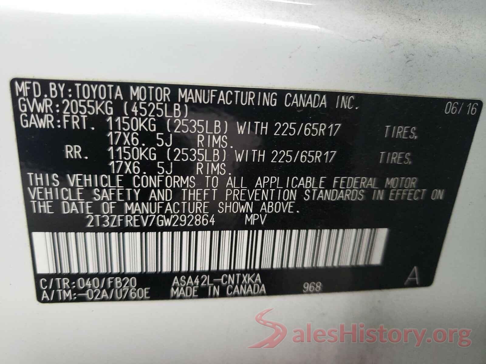 2T3ZFREV7GW292864 2016 TOYOTA RAV4