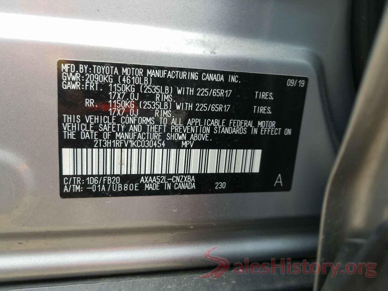 2T3H1RFV1KC030454 2019 TOYOTA RAV4