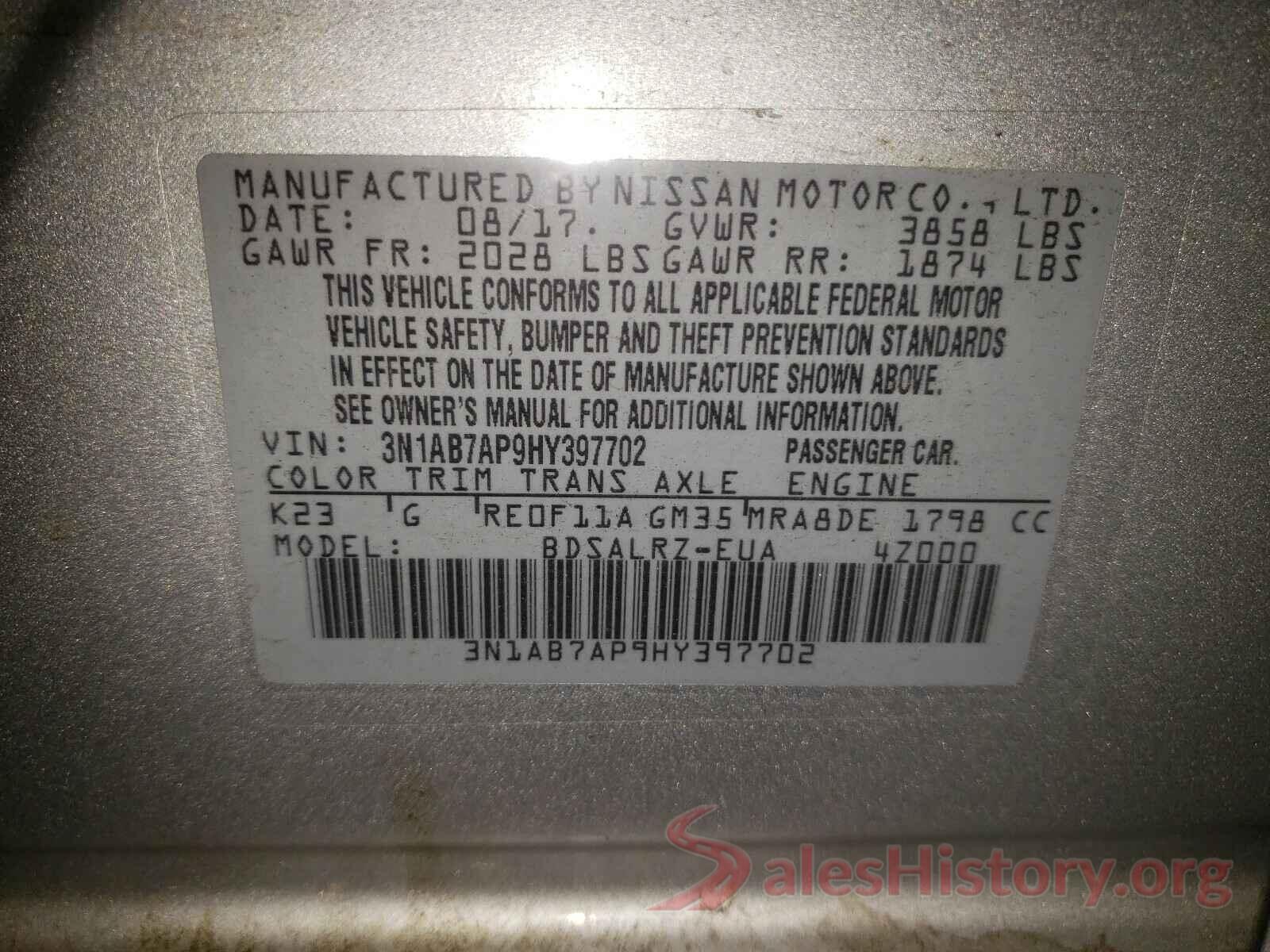 3N1AB7AP9HY397702 2017 NISSAN SENTRA