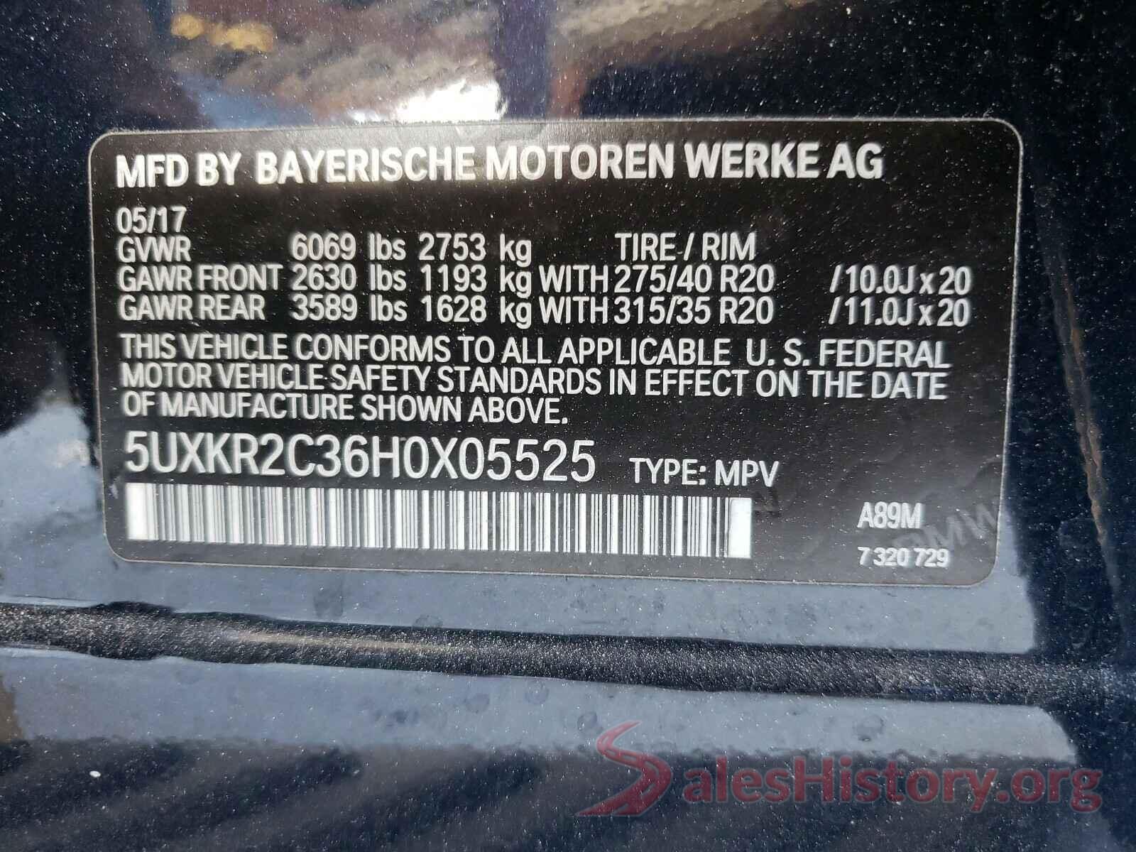 5UXKR2C36H0X05525 2017 BMW X5