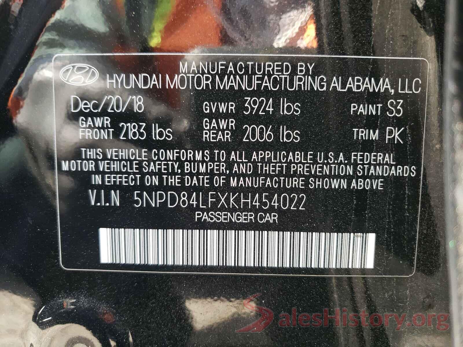 5NPD84LFXKH454022 2019 HYUNDAI ELANTRA