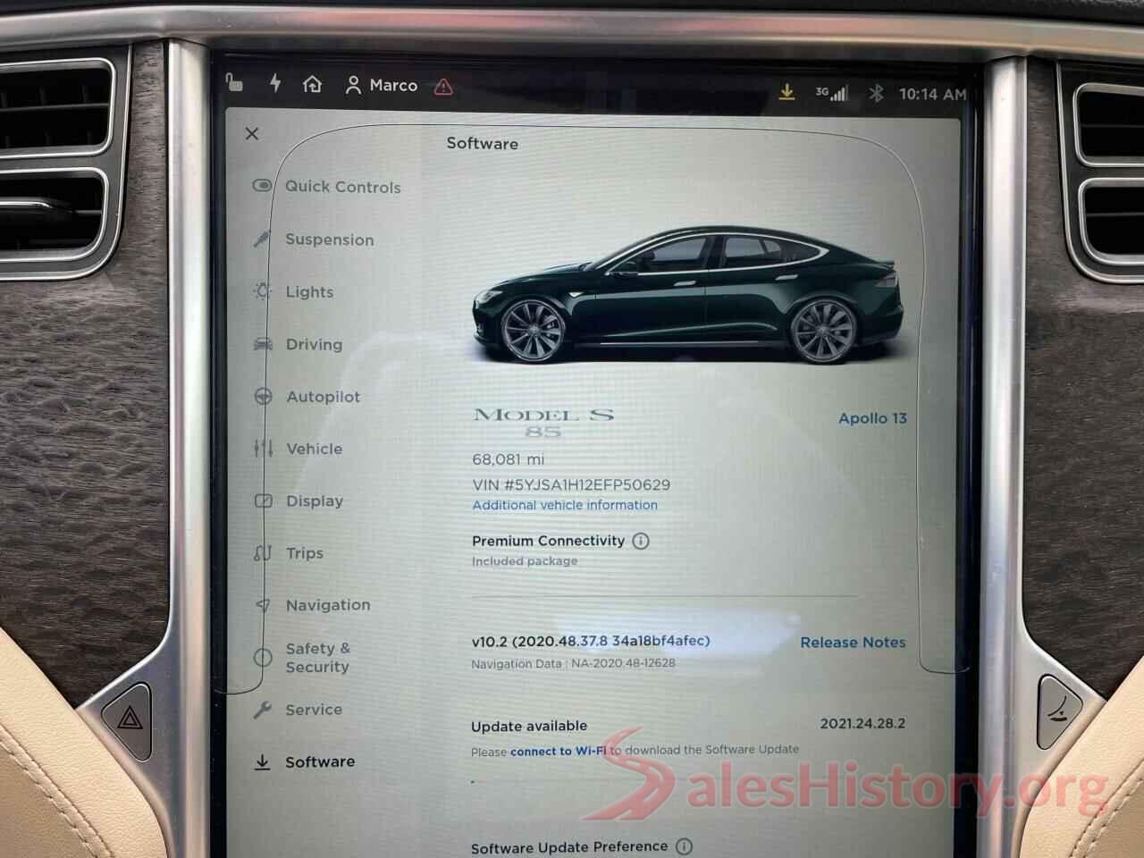 5YJSA1H12EFP50629 2014 TESLA MODEL S