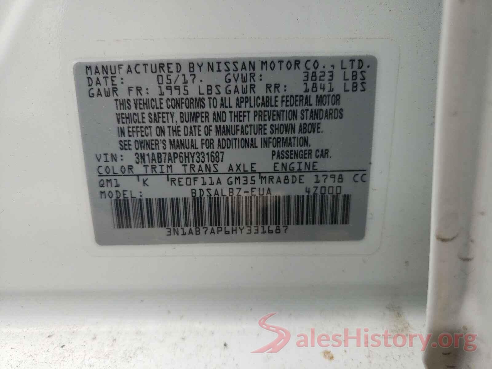 3N1AB7AP6HY331687 2017 NISSAN SENTRA