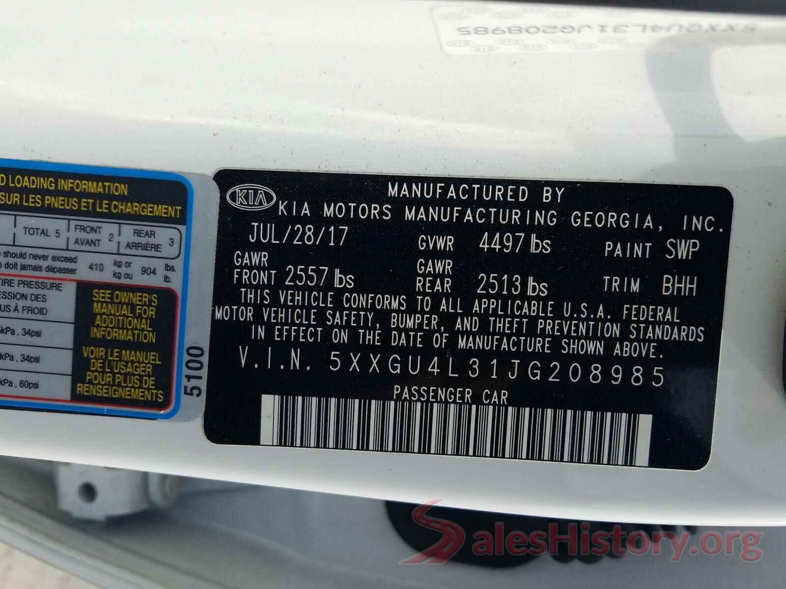 5XXGU4L31JG208985 2018 KIA OPTIMA