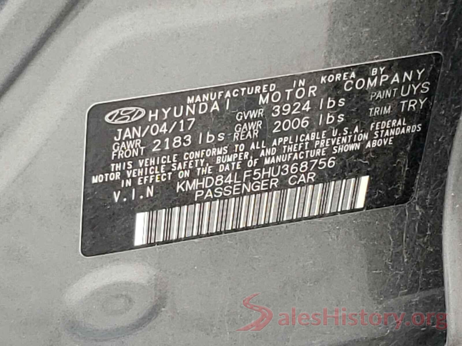 KMHD84LF5HU368756 2017 HYUNDAI ELANTRA