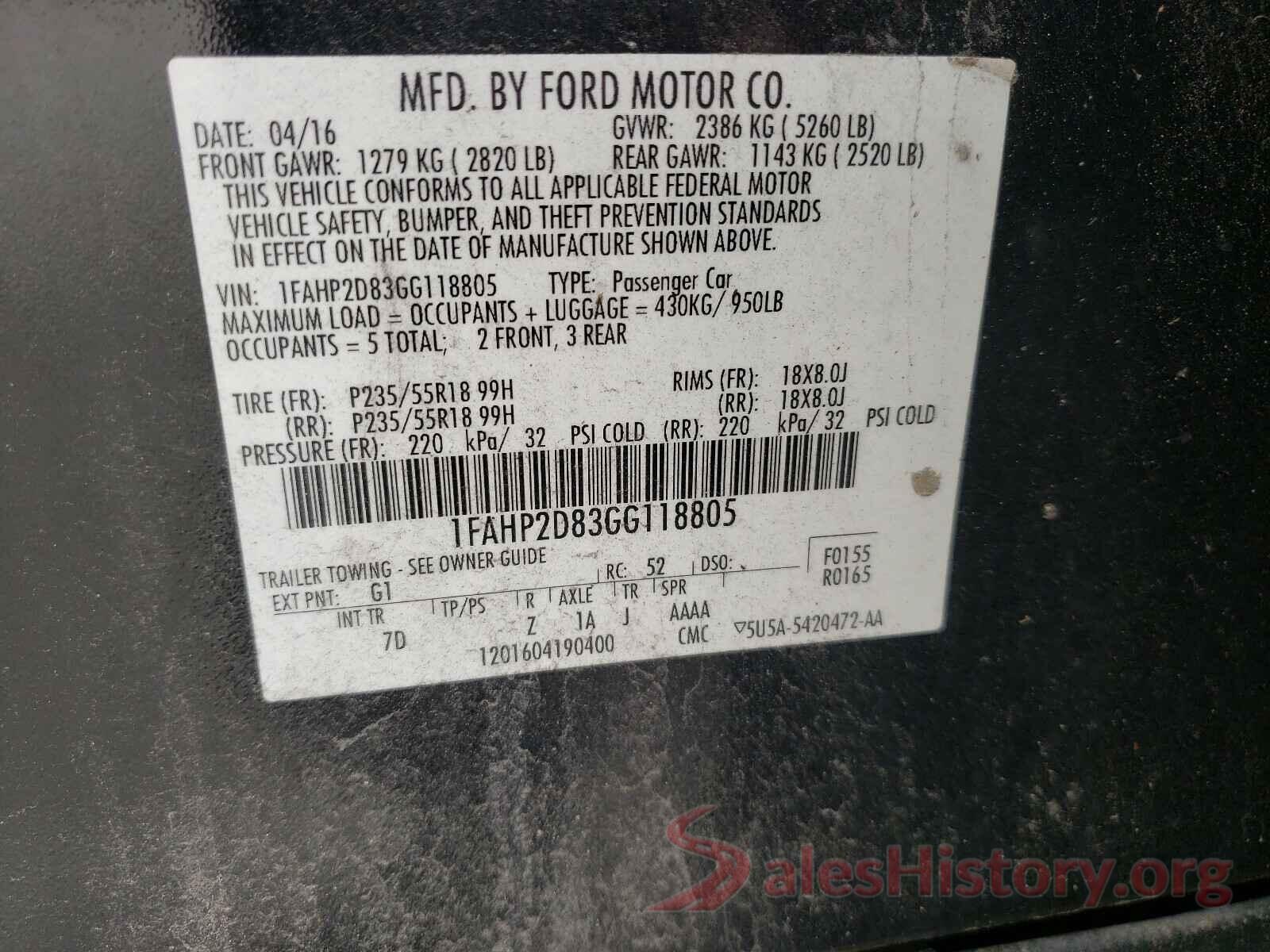 1FAHP2D83GG118805 2016 FORD TAURUS