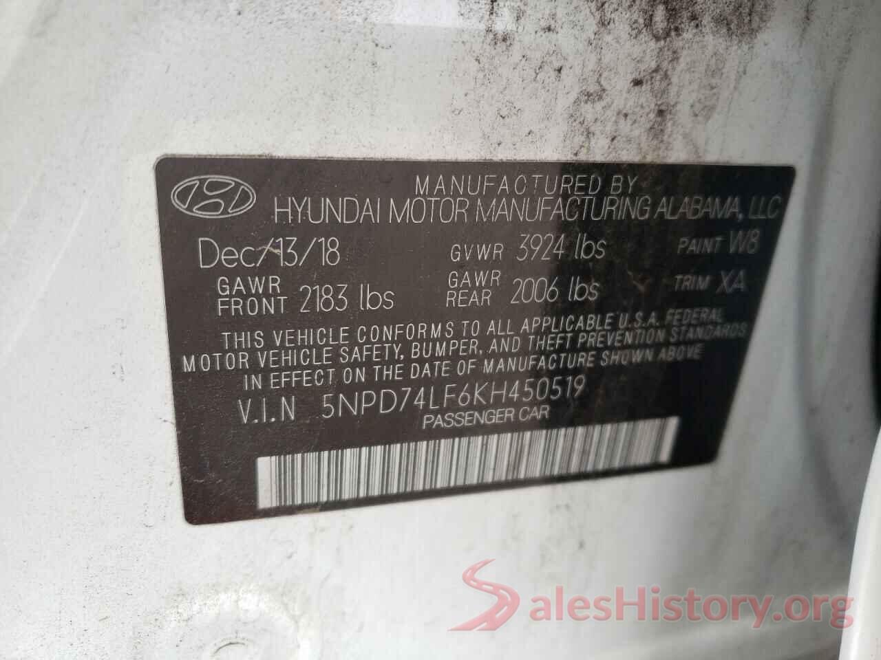 5NPD74LF6KH450519 2019 HYUNDAI ELANTRA