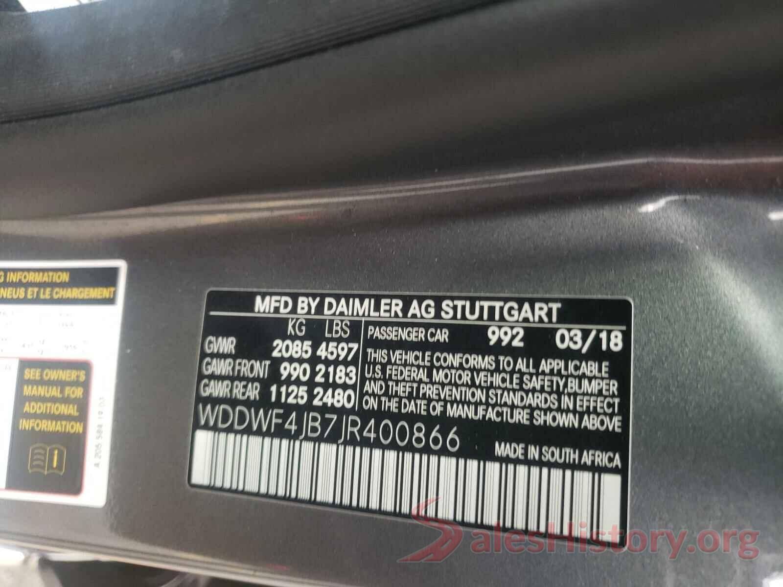 WDDWF4JB7JR400866 2018 MERCEDES-BENZ C-CLASS