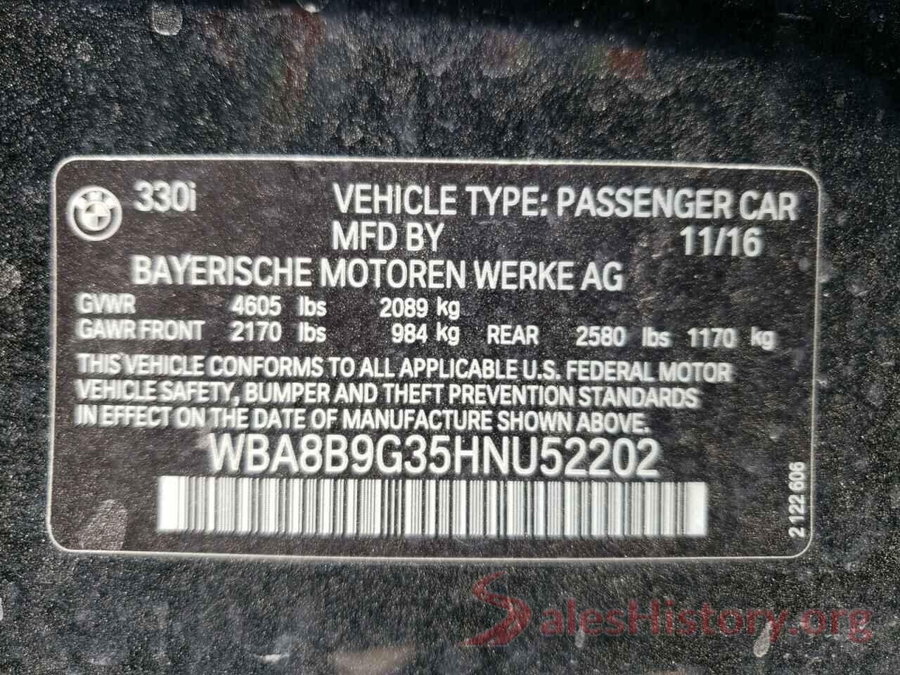 WBA8B9G35HNU52202 2017 BMW 3 SERIES