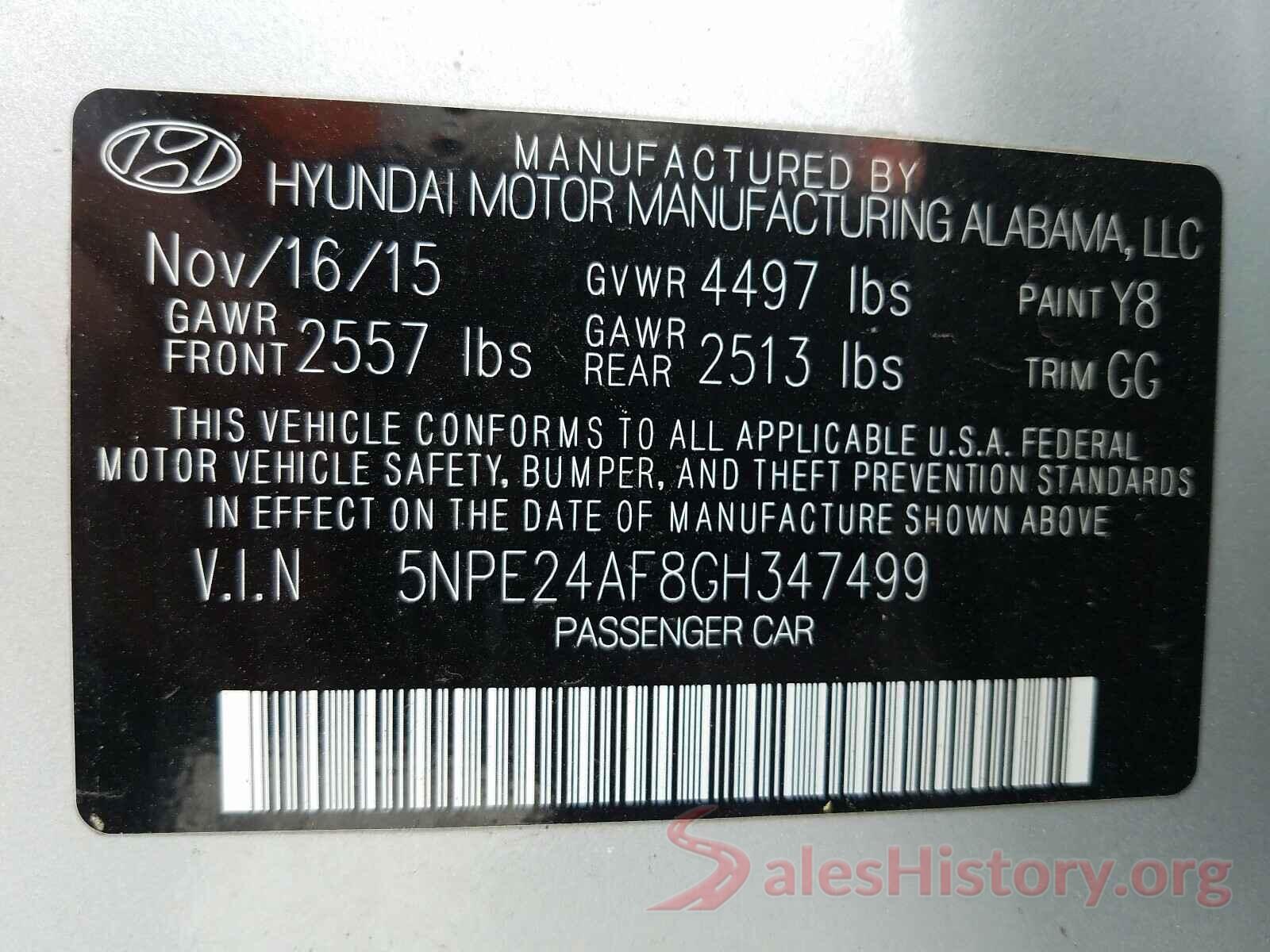 5NPE24AF8GH347499 2016 HYUNDAI SONATA