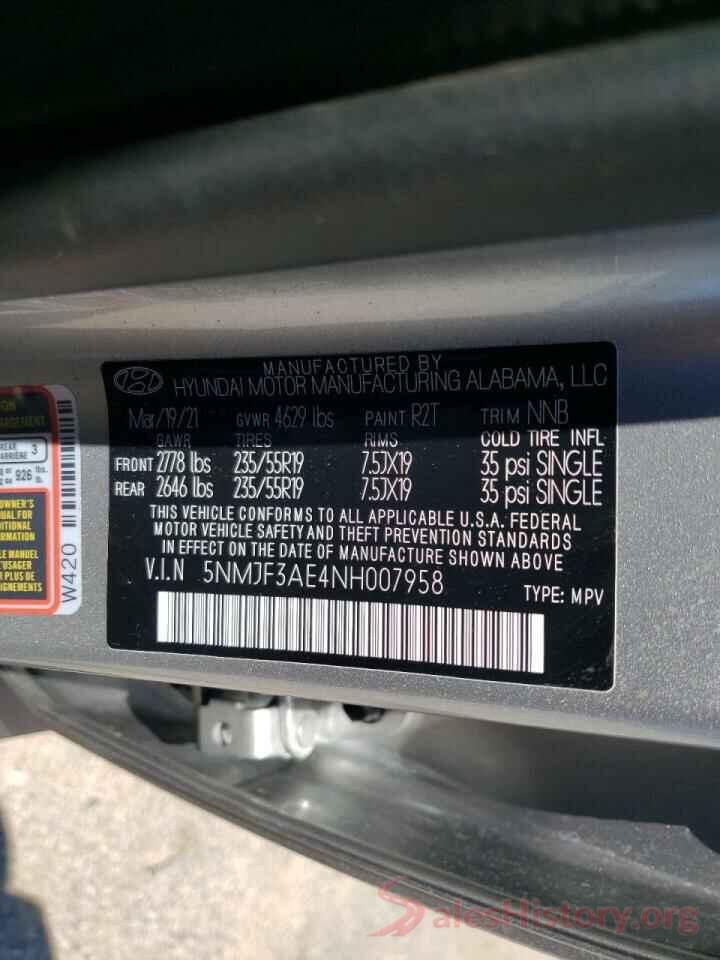 5NMJF3AE4NH007958 2022 HYUNDAI TUCSON