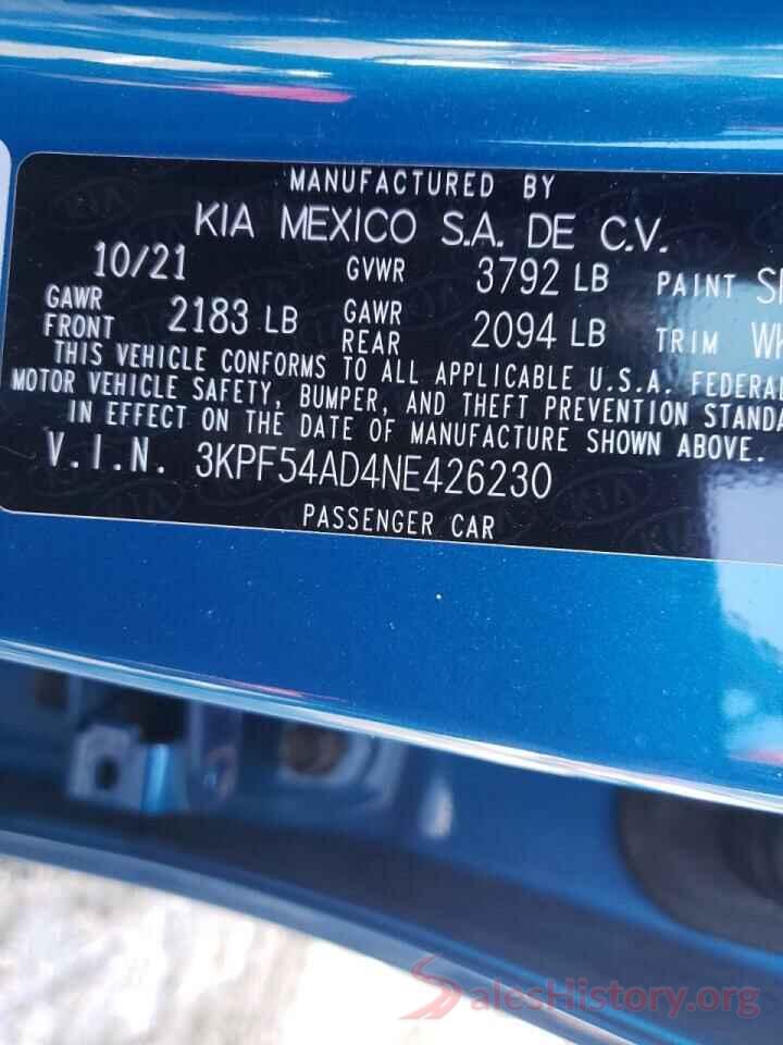 3KPF54AD4NE426230 2022 KIA FORTE