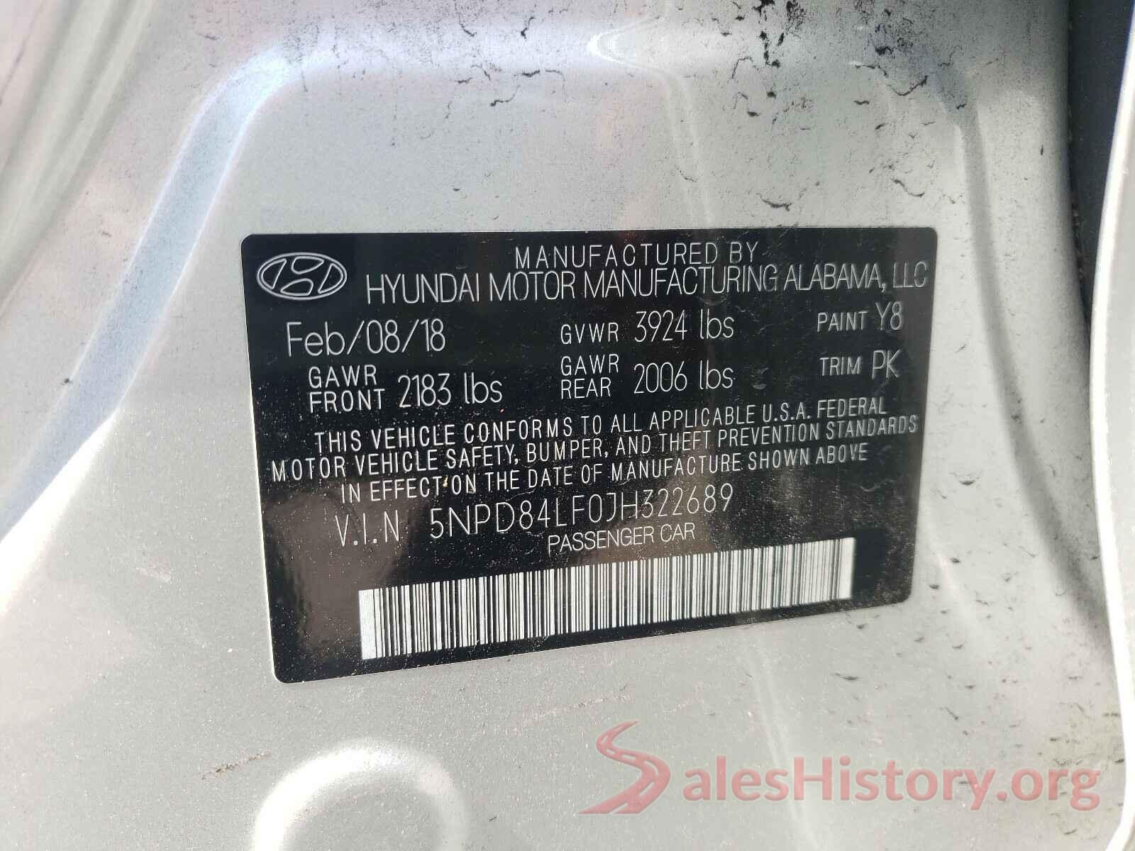 5NPD84LF0JH322689 2018 HYUNDAI ELANTRA