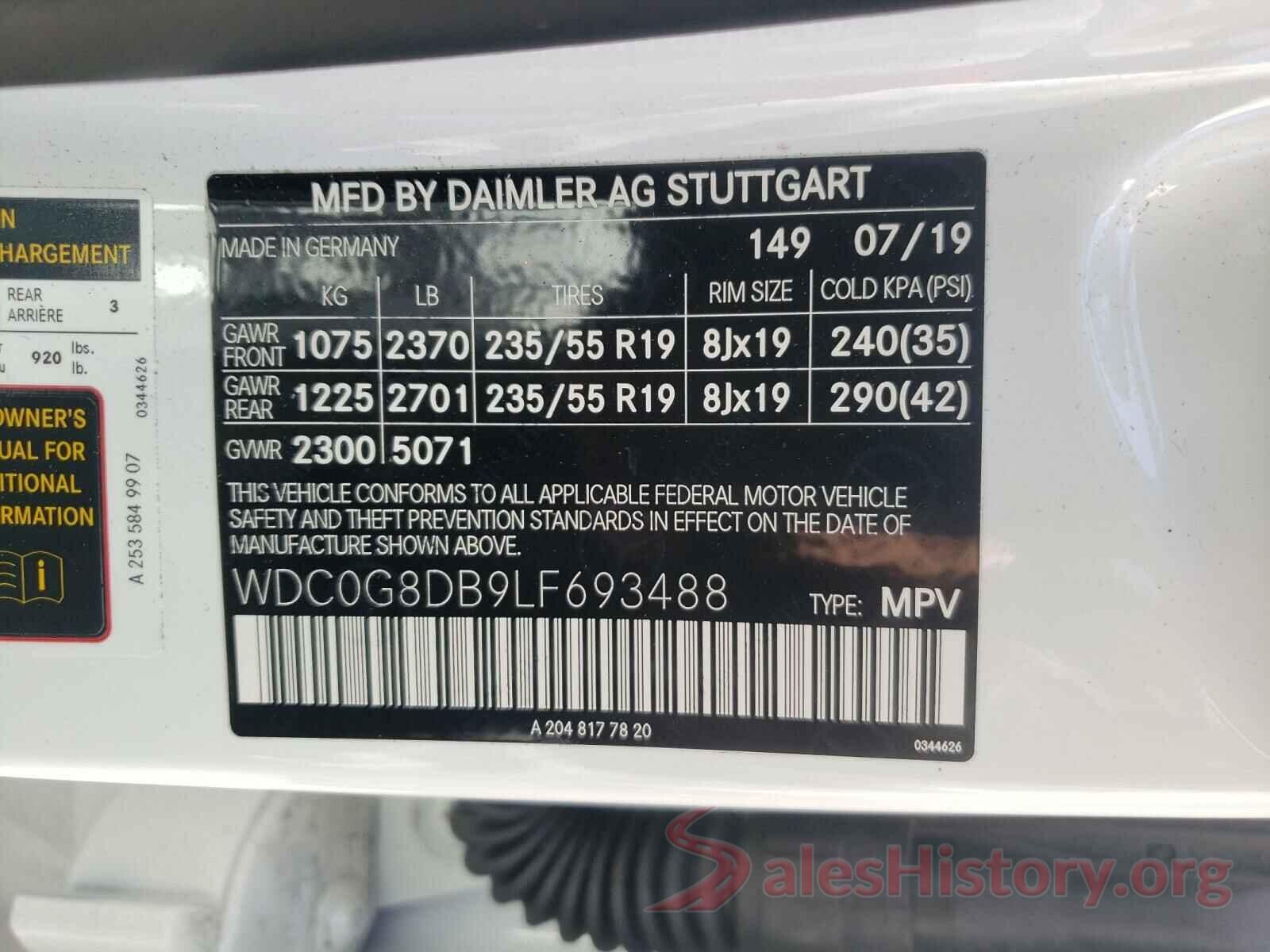 WDC0G8DB9LF693488 2020 MERCEDES-BENZ G CLASS