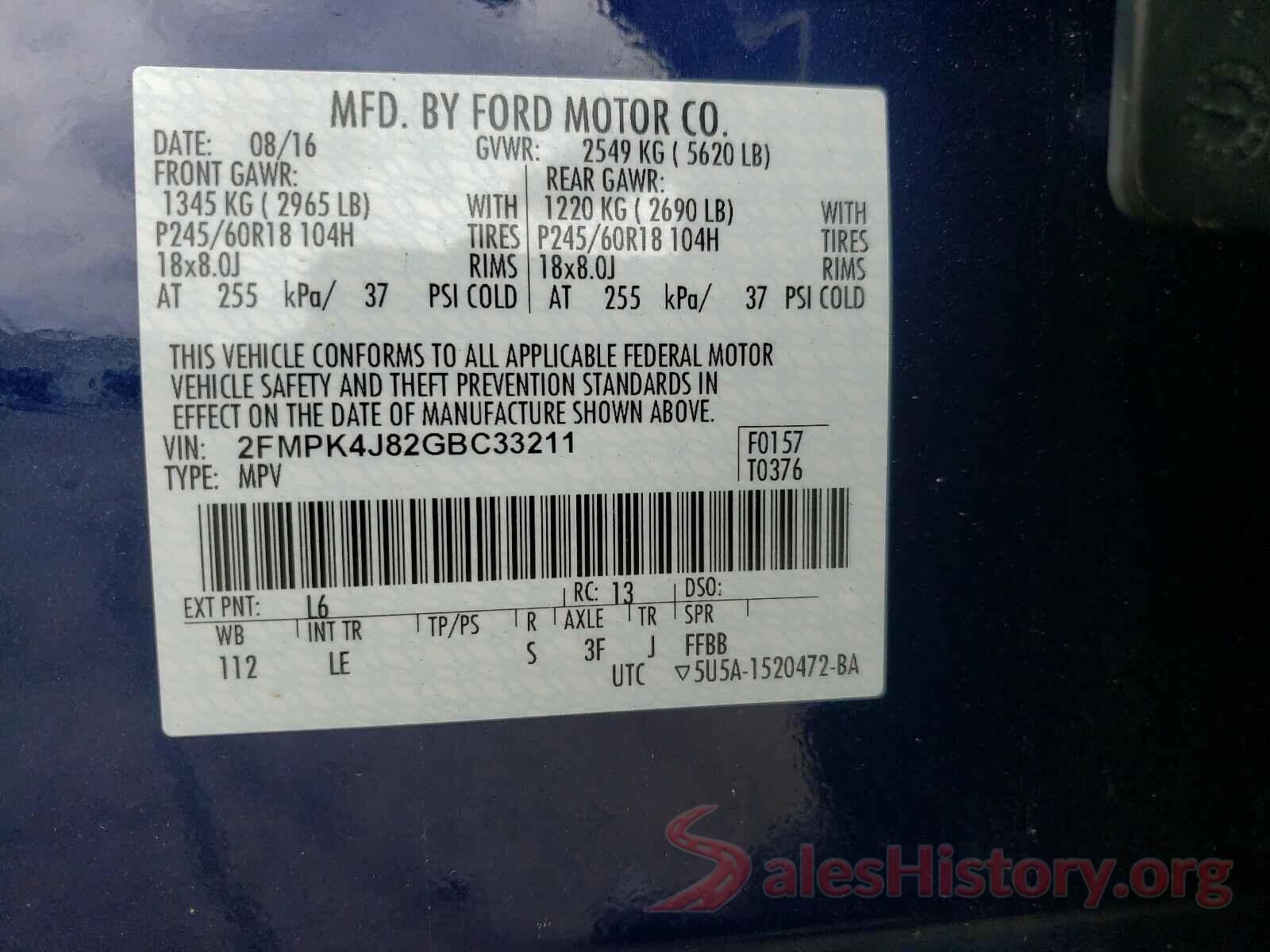 2FMPK4J82GBC33211 2016 FORD EDGE