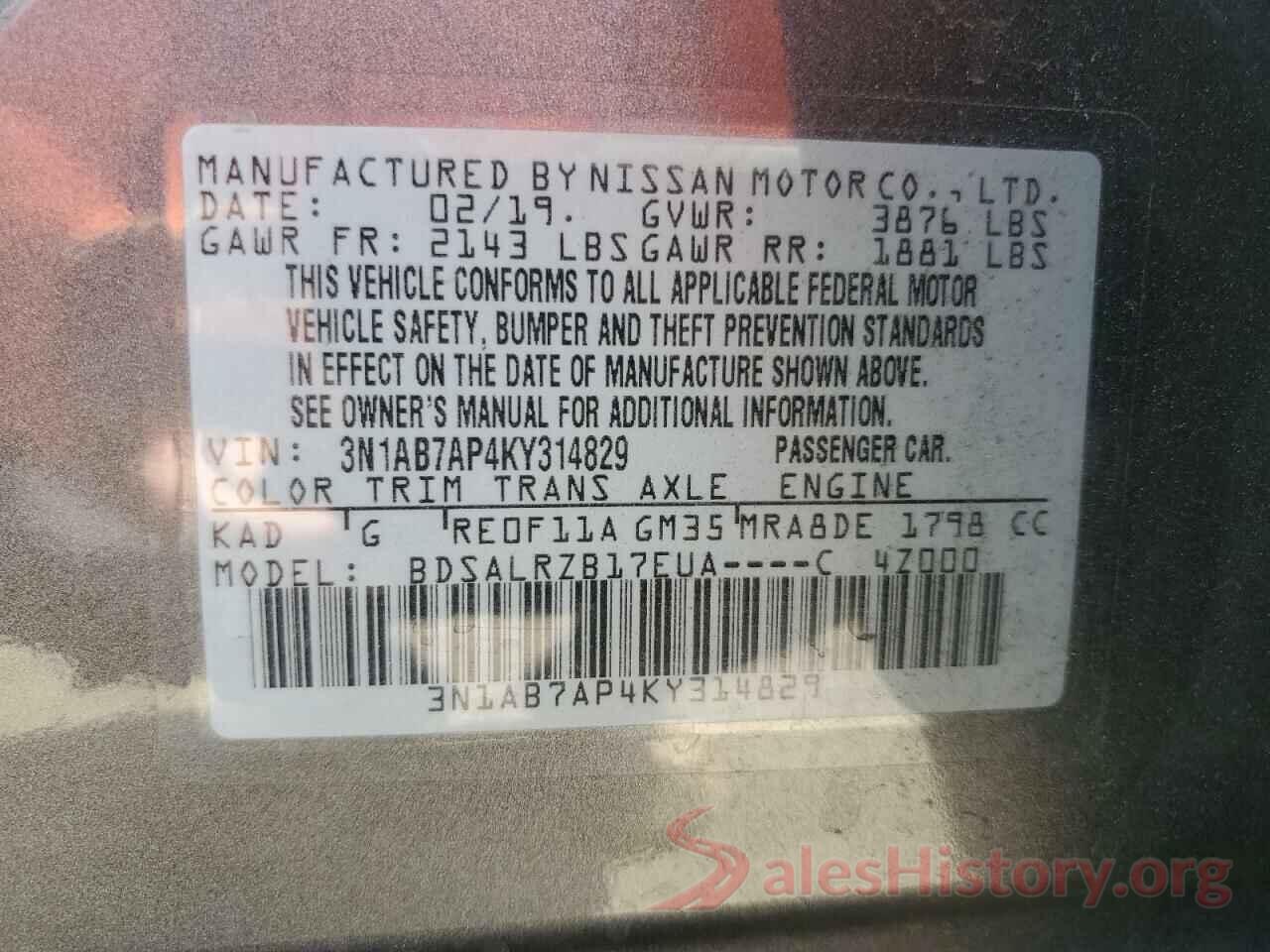 3N1AB7AP4KY314829 2019 NISSAN SENTRA