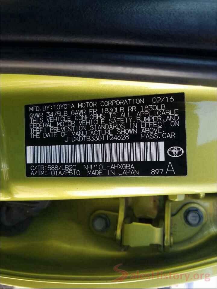 JTDKDTB33G1124628 2016 TOYOTA PRIUS