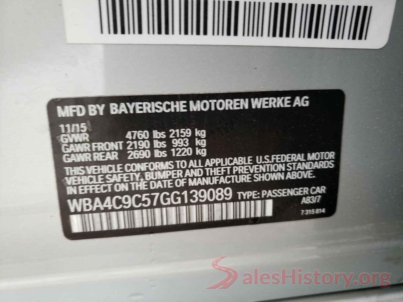 WBA4C9C57GG139089 2016 BMW 4 SERIES