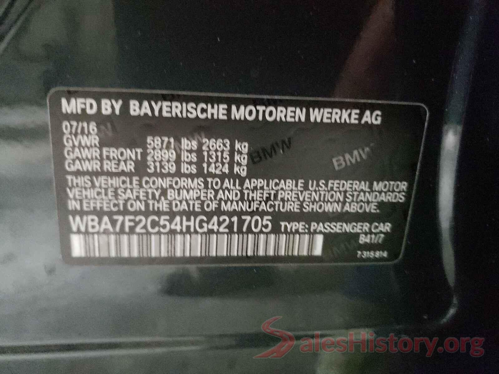 WBA7F2C54HG421705 2017 BMW 7 SERIES