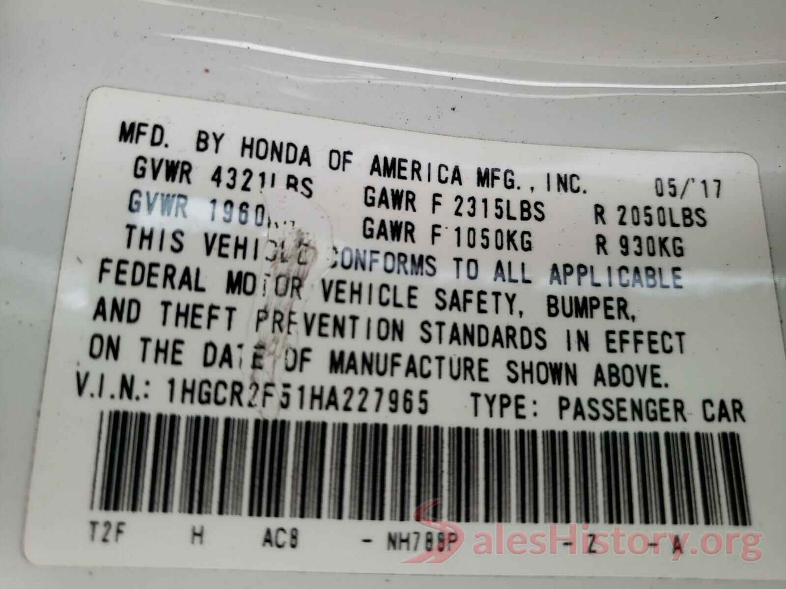 1HGCR2F51HA227965 2017 HONDA ACCORD