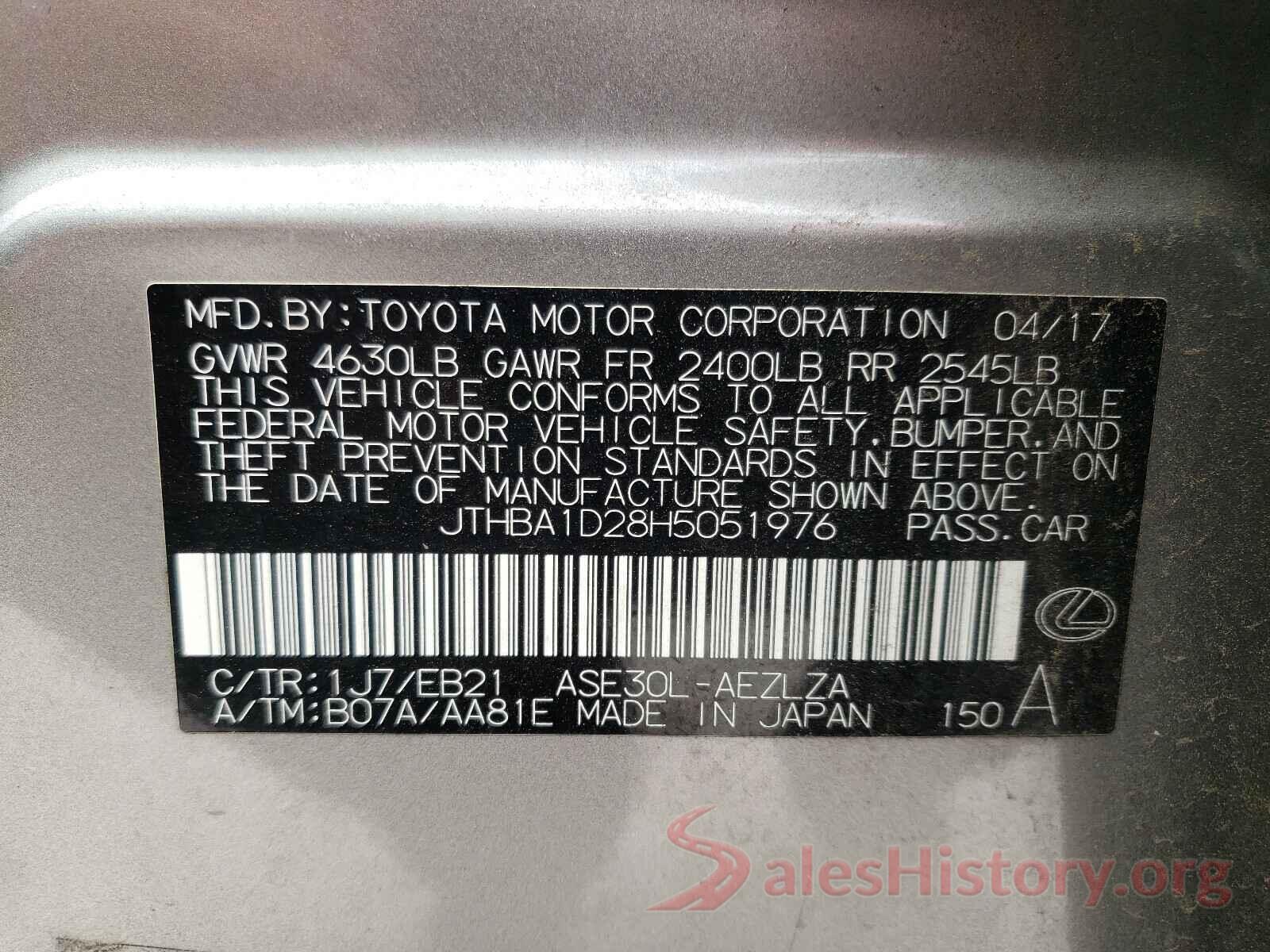 JTHBA1D28H5051976 2017 LEXUS IS