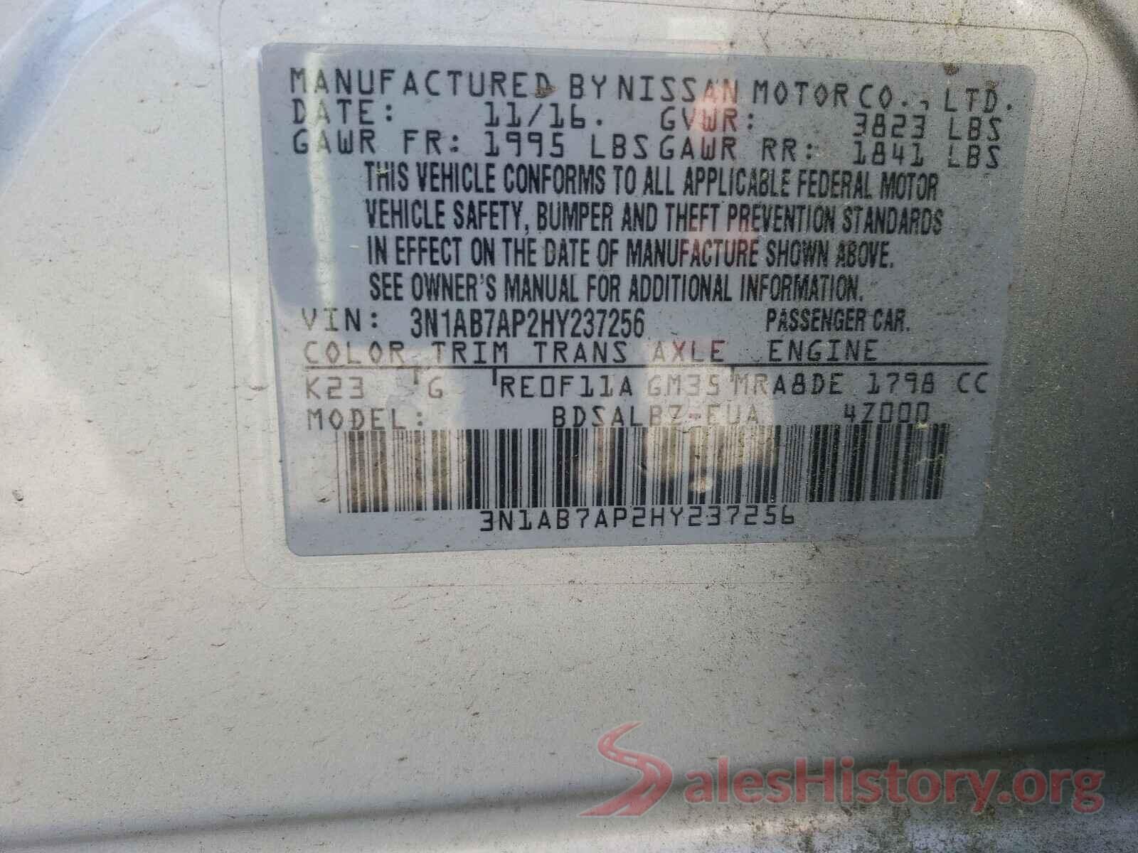 3N1AB7AP2HY237256 2017 NISSAN SENTRA