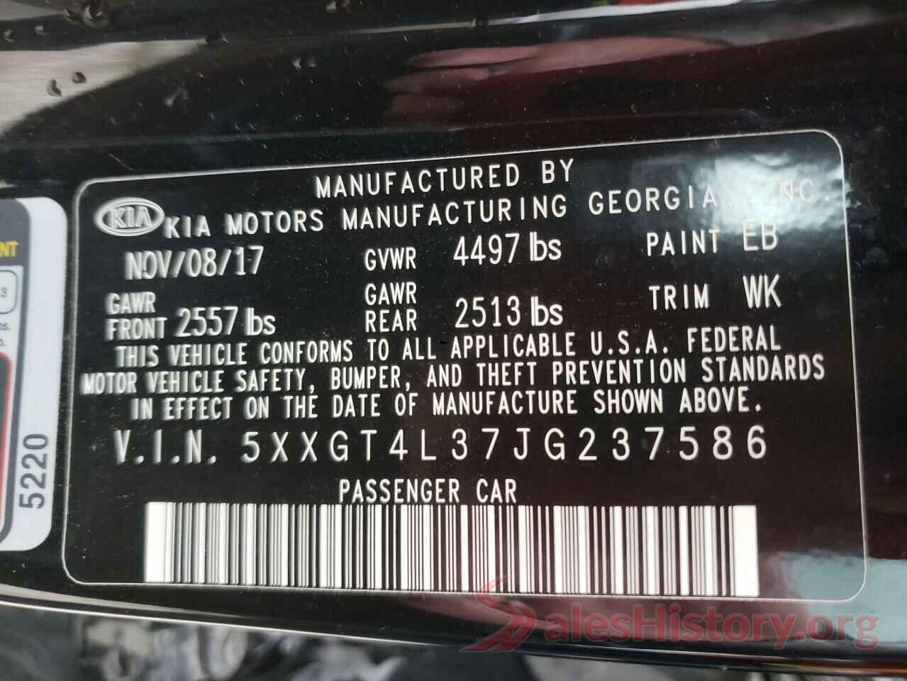 5XXGT4L37JG237586 2018 KIA OPTIMA